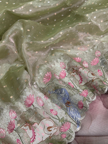 Banarasi Soft Tissue Silk Saree With Pitchwai Embroidery Border