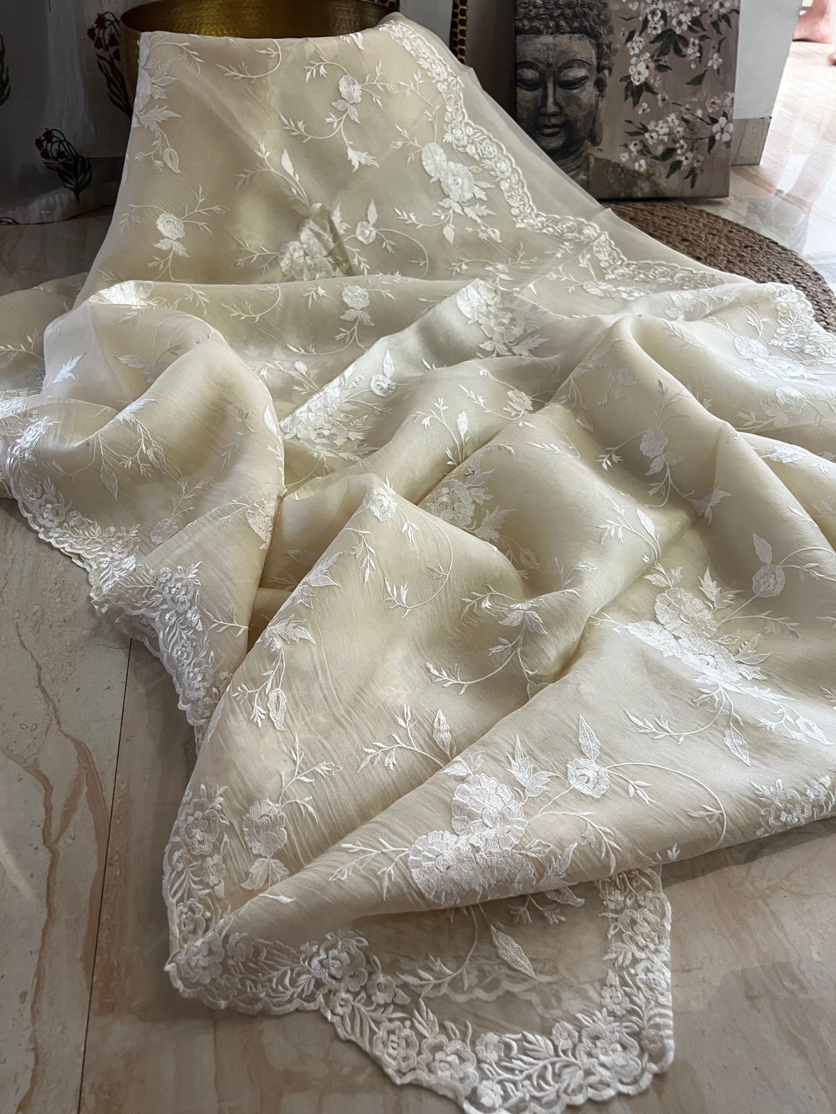 Pure Organza Silk Saree With All Over Embroidery