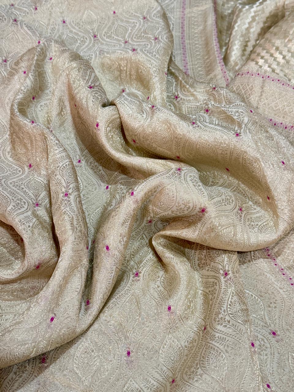 Pure Mysore Brocade Crepe Silk Saree With Meenakari Weave