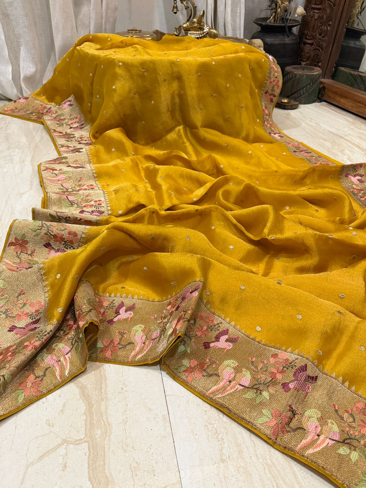 Premium Soft Tissue Silk Saree With Paithani Embroidery Border