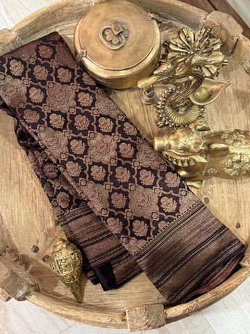 Pure Mysore Brocade Crepe Silk Saree With Antiq Zari Weave