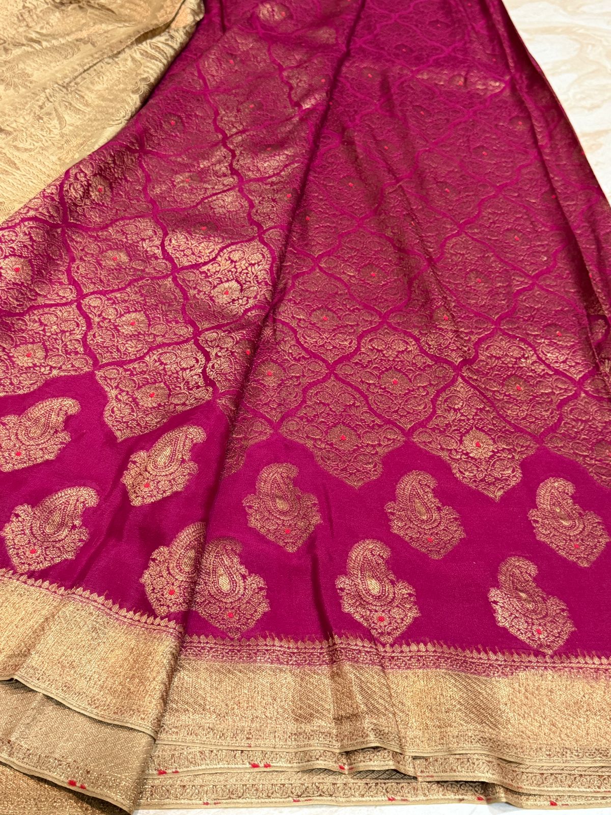 Pure Mysore Brocade Crepe Silk Saree With Meenakari Weave