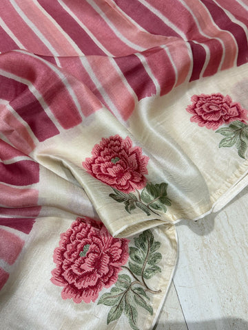 Tussar Silk Hand Brush Dye Saree with Cross Stitch Embroidery Buta