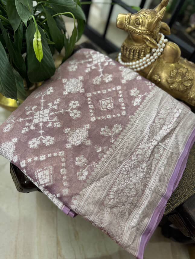 Banarasi Tissue Georgette Saree With Platinum Zari Weave