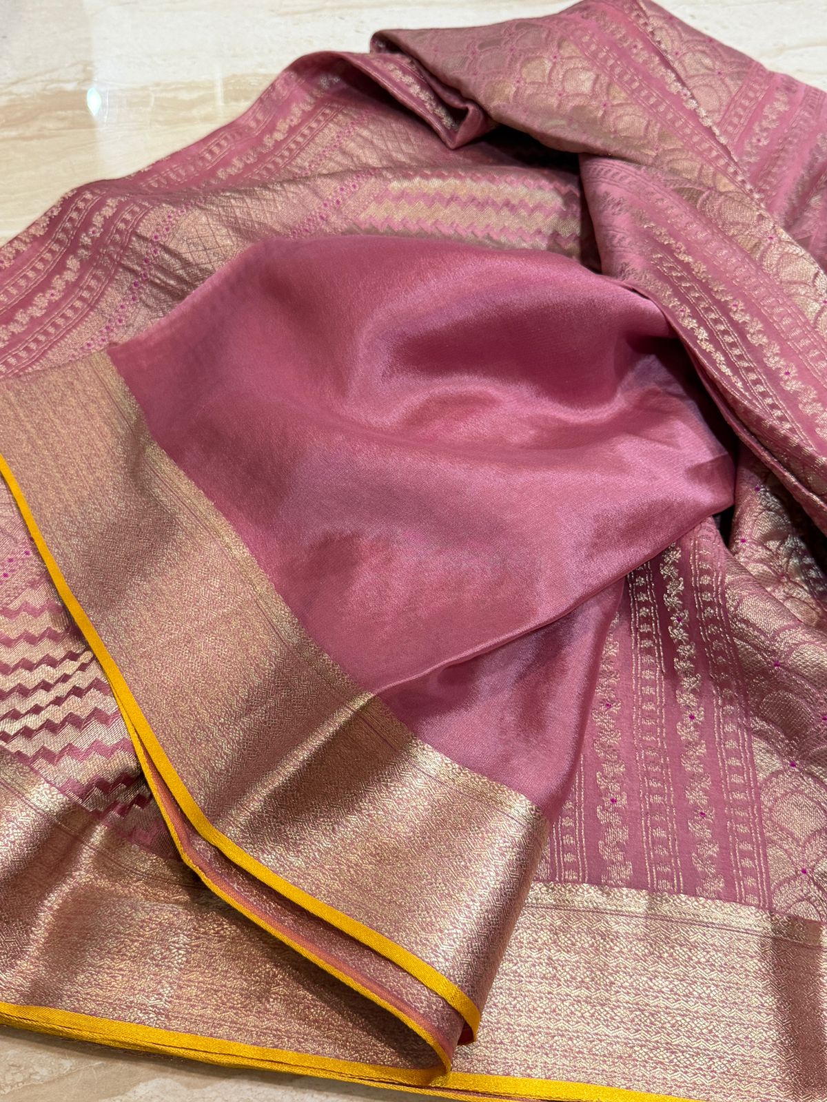 Pure Mysore Brocade Crepe Silk Saree With Meenakari Weave
