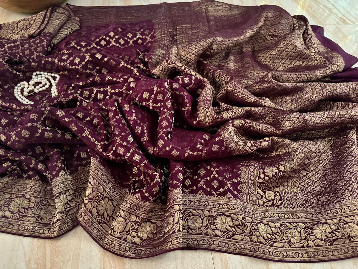 Pure Mysore Brocade Crepe Silk Saree With Antiq Zari Weave
