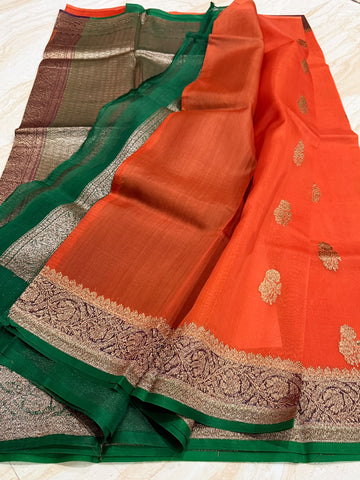 Pure Handloom Kora Banarasi Antiq Zari Weave