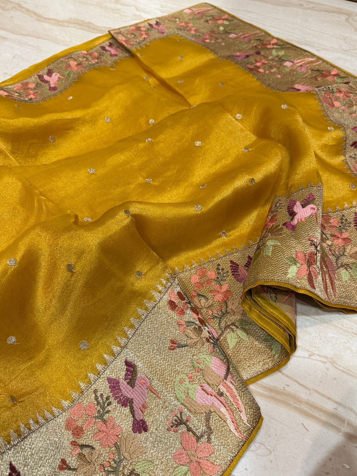 Premium Soft Tissue Silk Saree With Paithani Embroidery Border