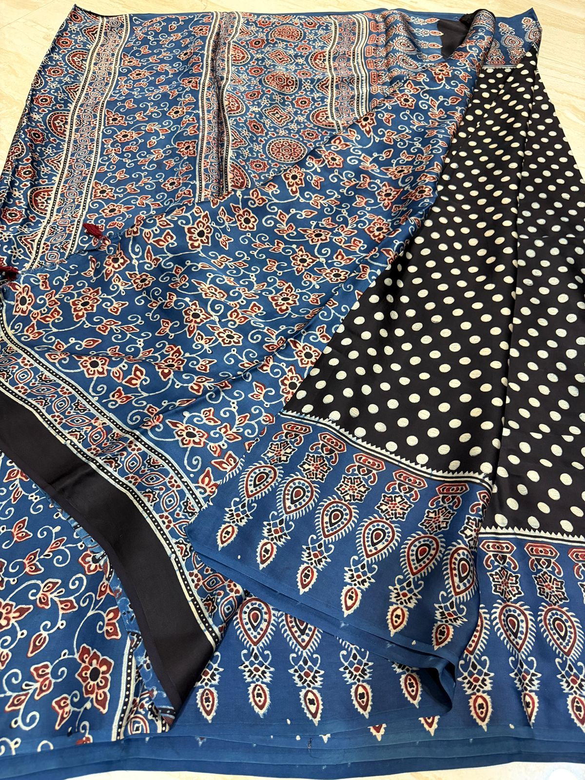 Pure Modal Silk Saree Hand Block Ajrakh Print
