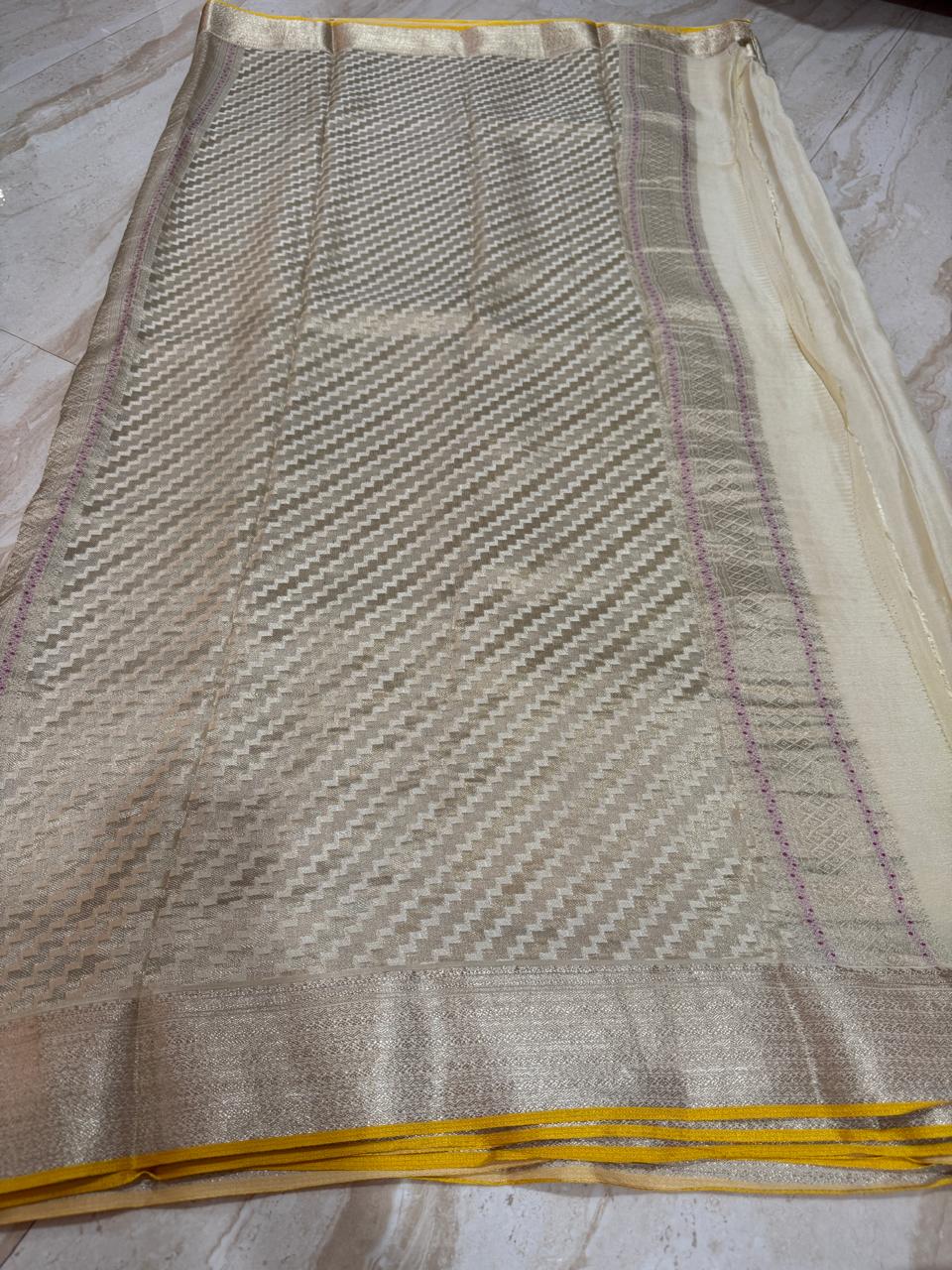 Pure Mysore Brocade Crepe Silk Saree With Meenakari Weave