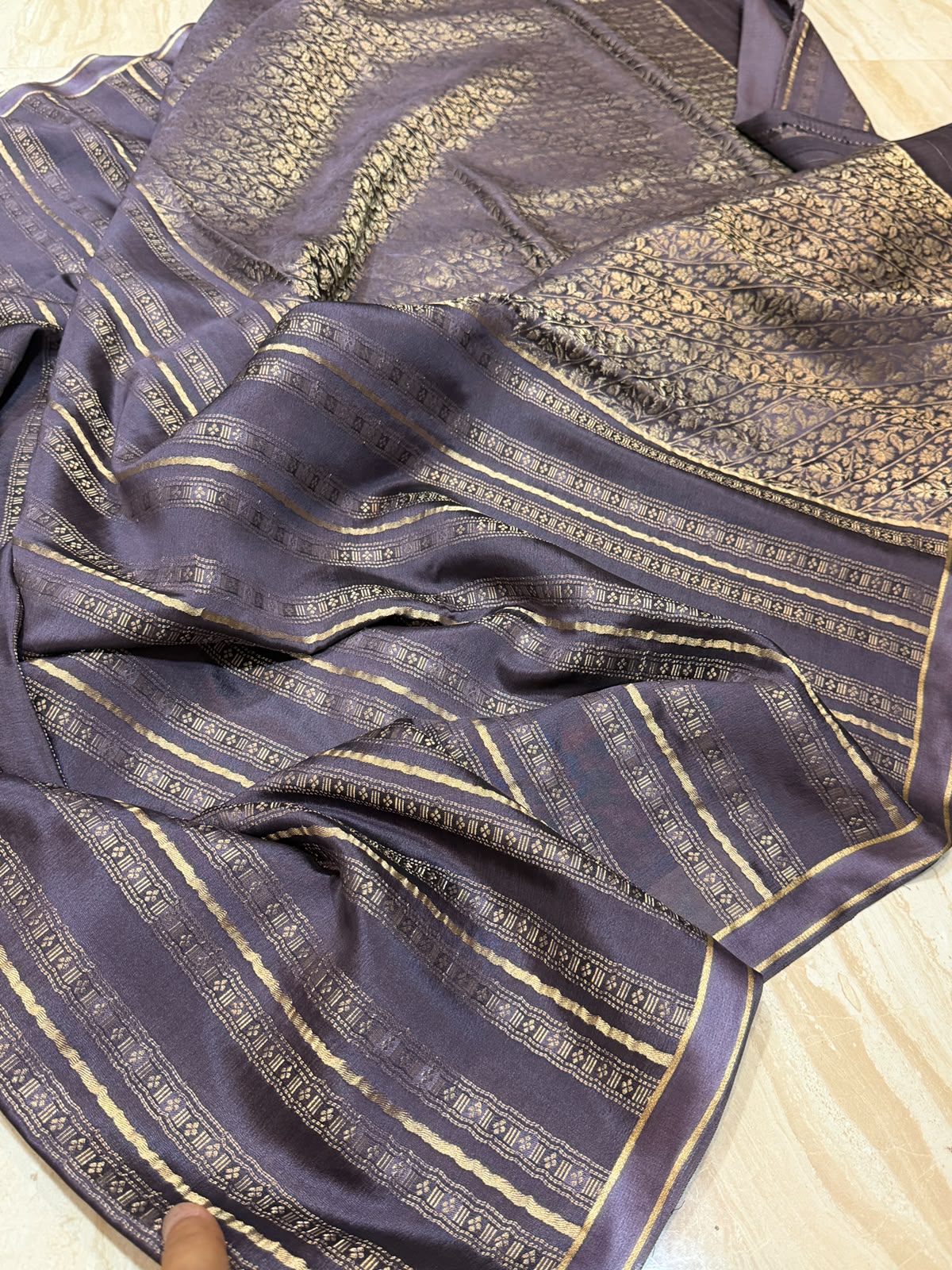 Mysore Brocade Crepe Silk Saree with Elegant Stripe Weave
