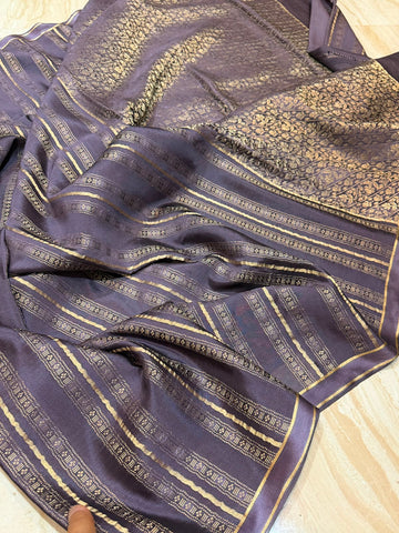 Mysore Brocade Crepe Silk Saree with Elegant Stripe Weave