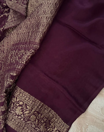 Pure Mysore Brocade Crepe Silk Saree With Antiq Zari Weave