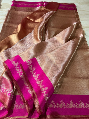 Banarasi Soft Brocade Tissue Silk Saree With Satin Patta Border