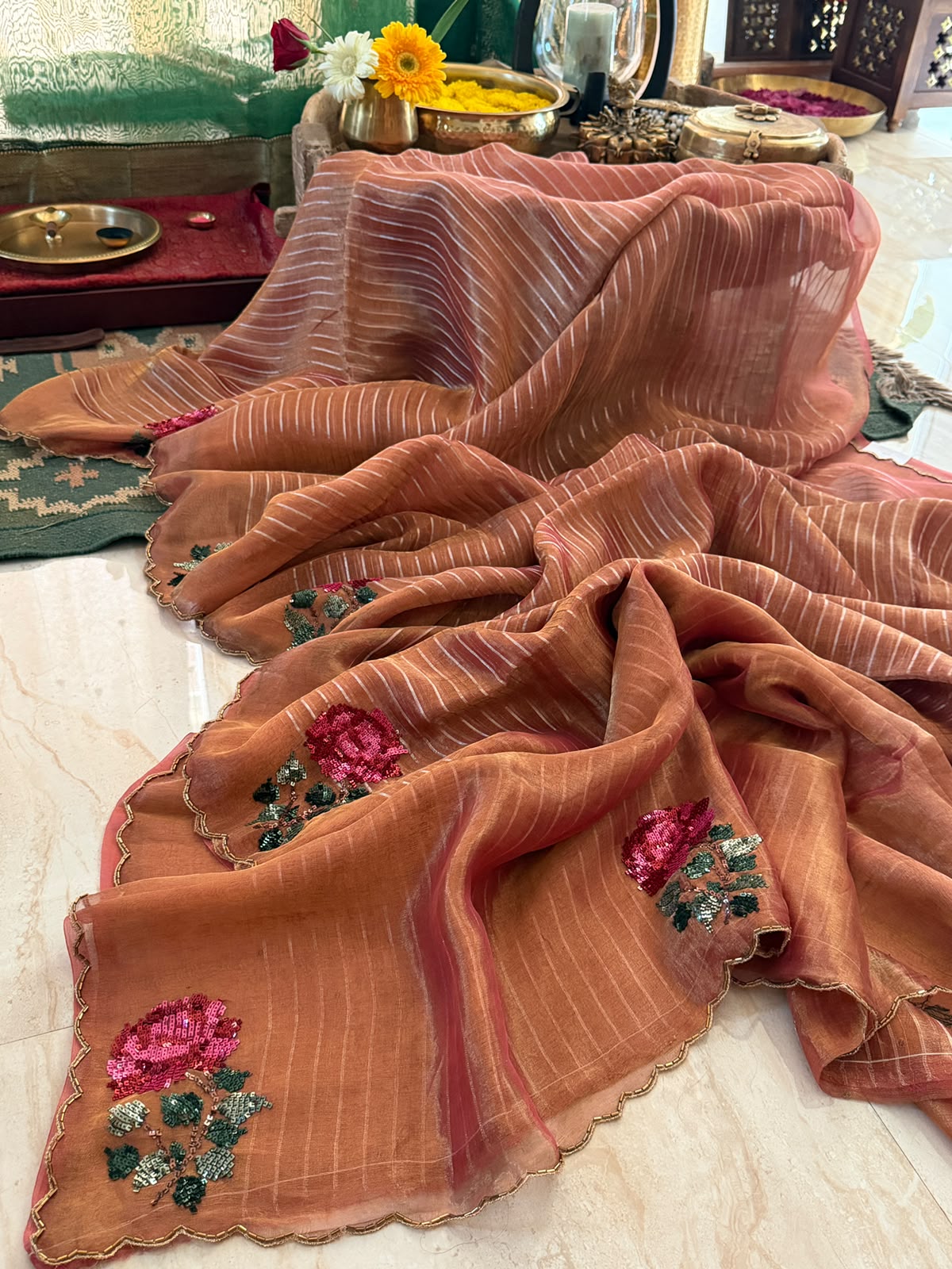 Tissue Silk Saree with Hand Embroidery Border