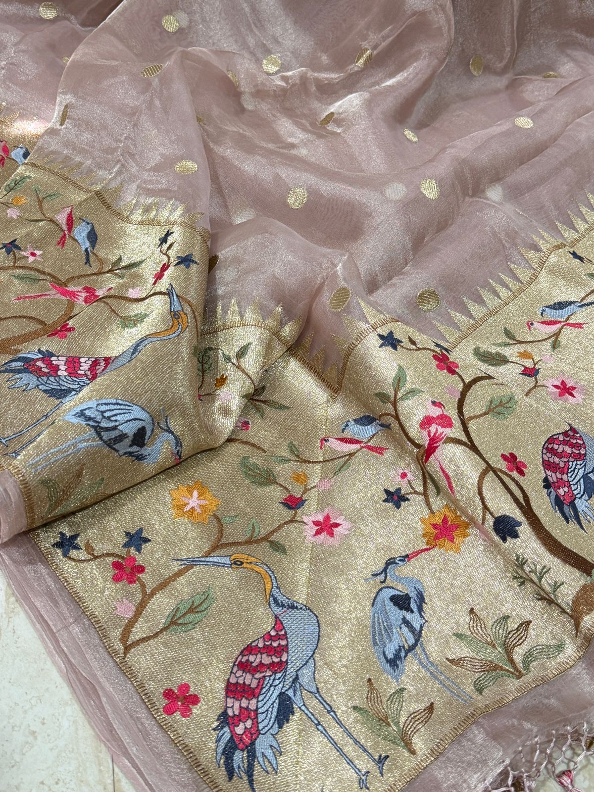 Banarasi Soft Tissue Silk Saree With Paithani Embroidery Border