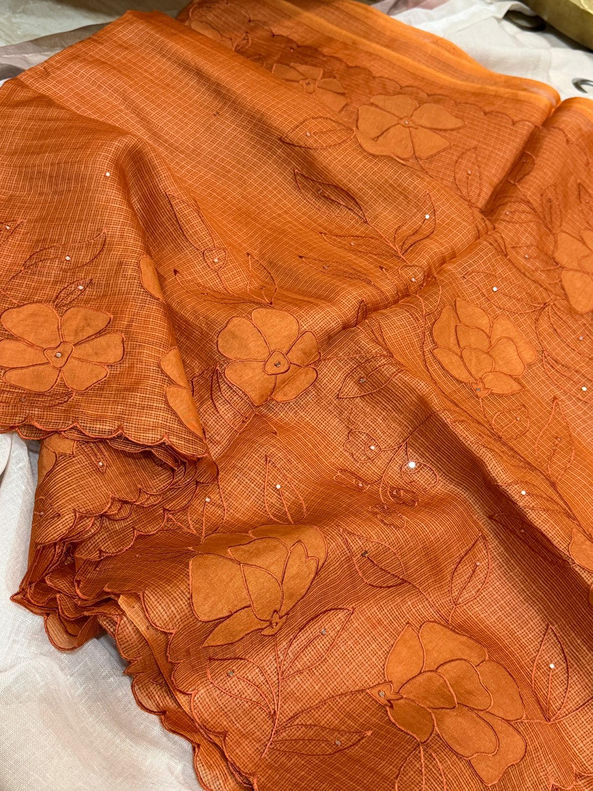 Tussar Kota Saree with Appliqué & Embroidery Border