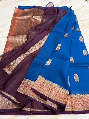 Pure Handloom Kora Banarasi Antiq Zari Weave