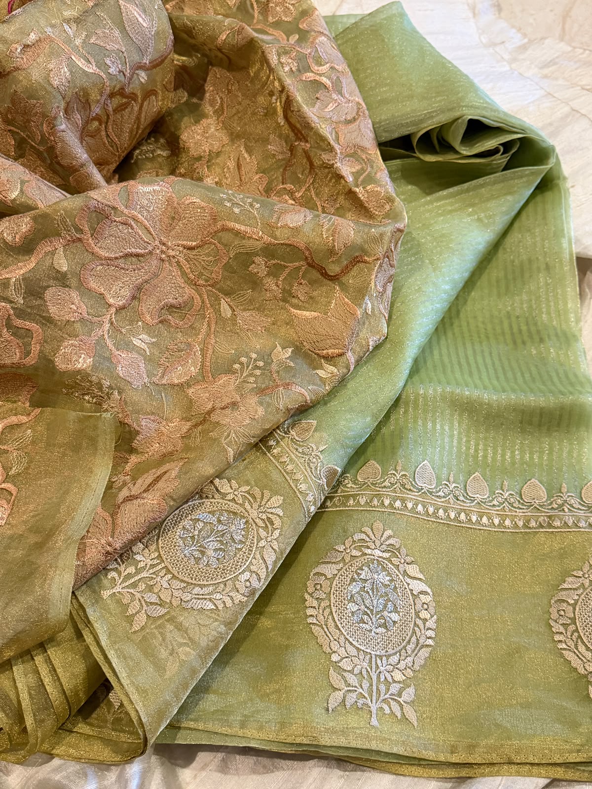 Pure Banarasi Soft Tissue Silk Saree With Embroidery Border Butta