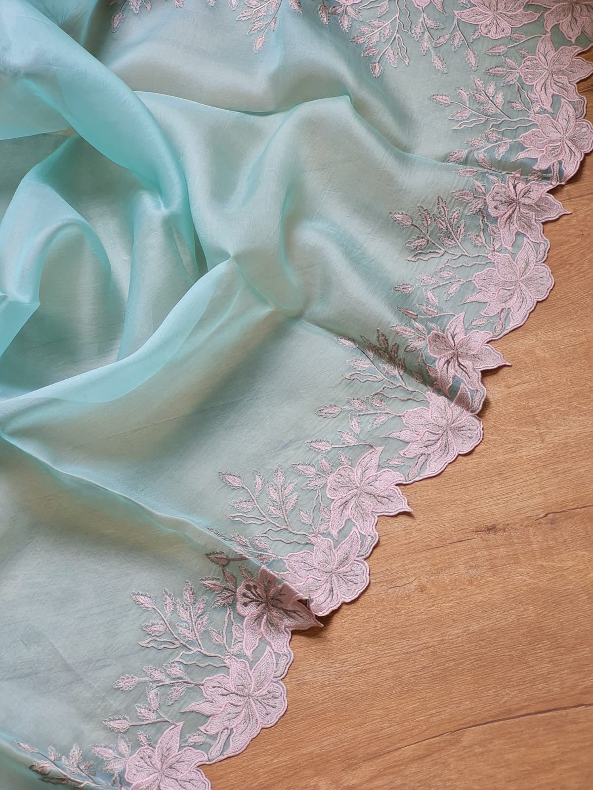Organza Silk Saree With Alfi Scallop Embroidery Border