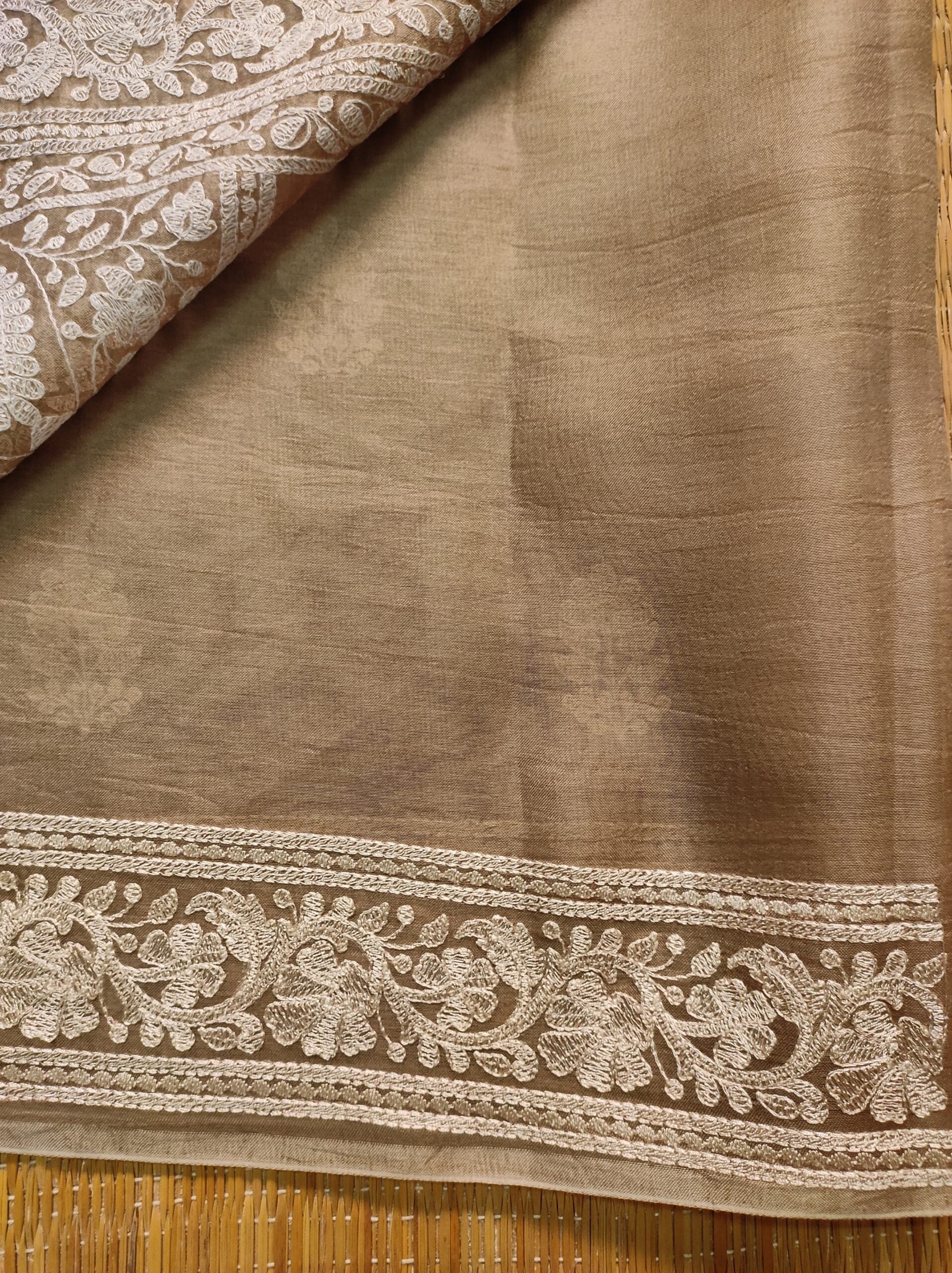 Pure Organza Silk Saree With Machine Embroidery Work All Over