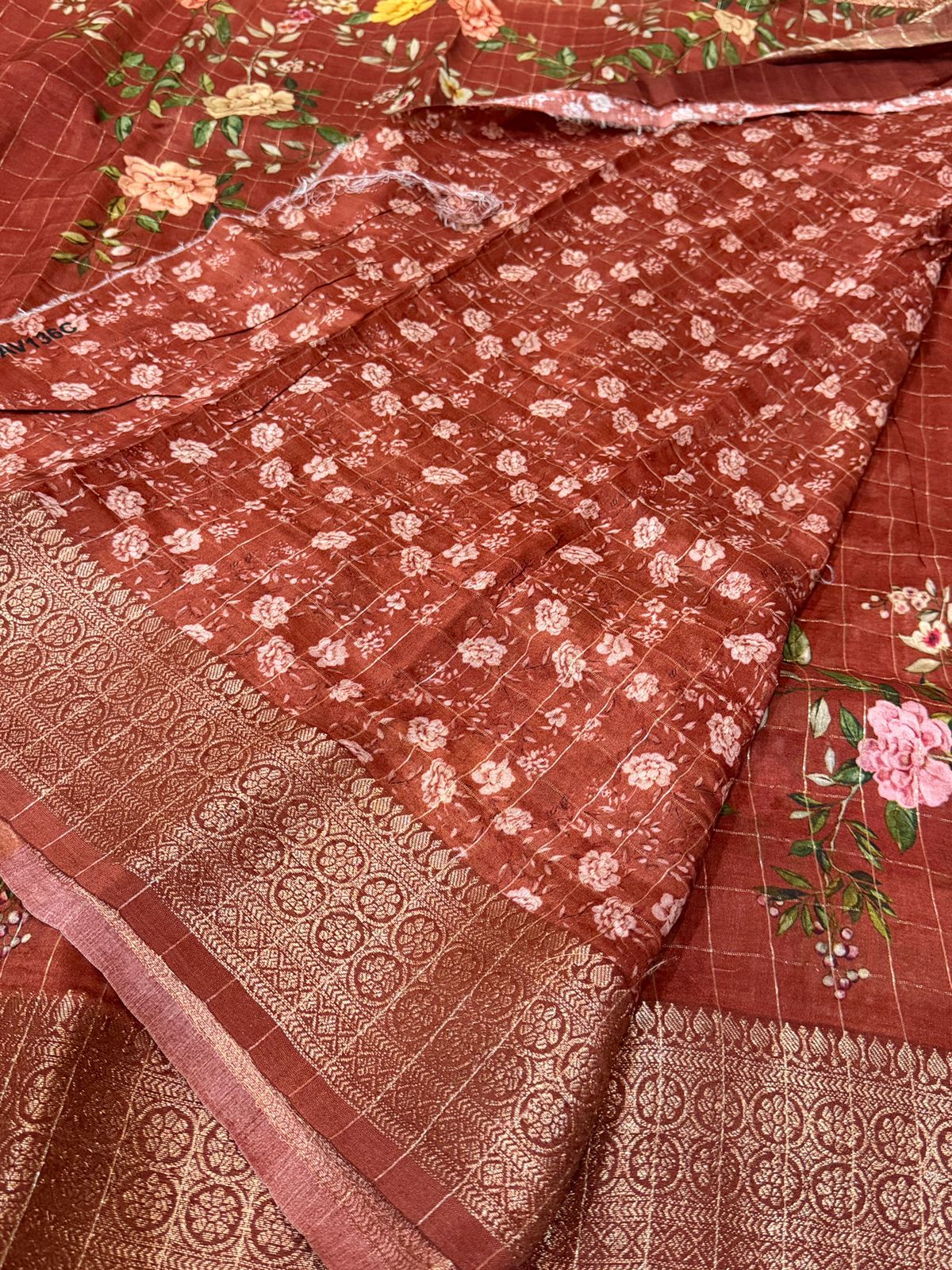 Chanderi Silk Cotton Zari Weave Border Saree with Digital Print