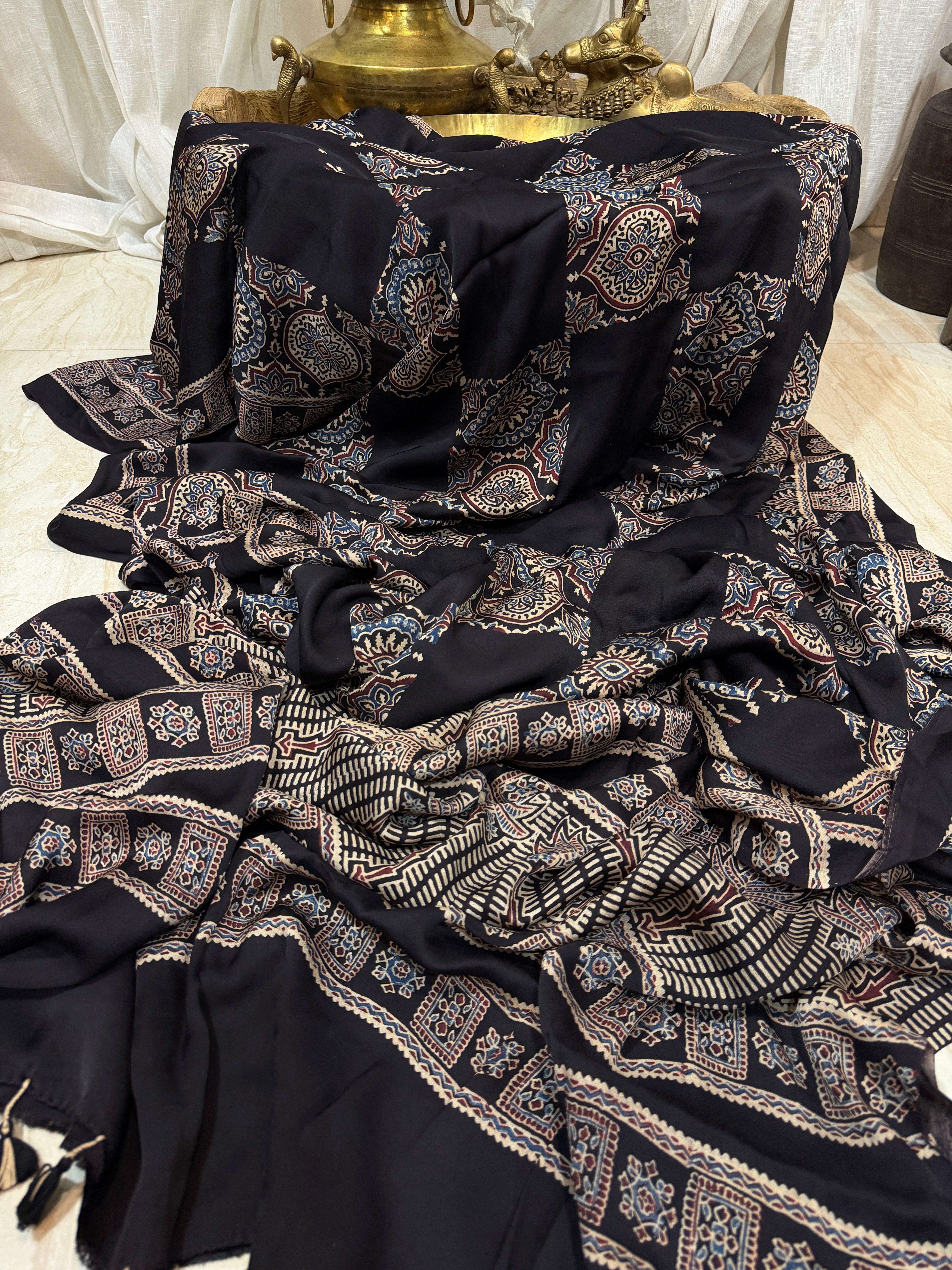 Pure Modal Silk Saree Hand Block Ajrakh Print