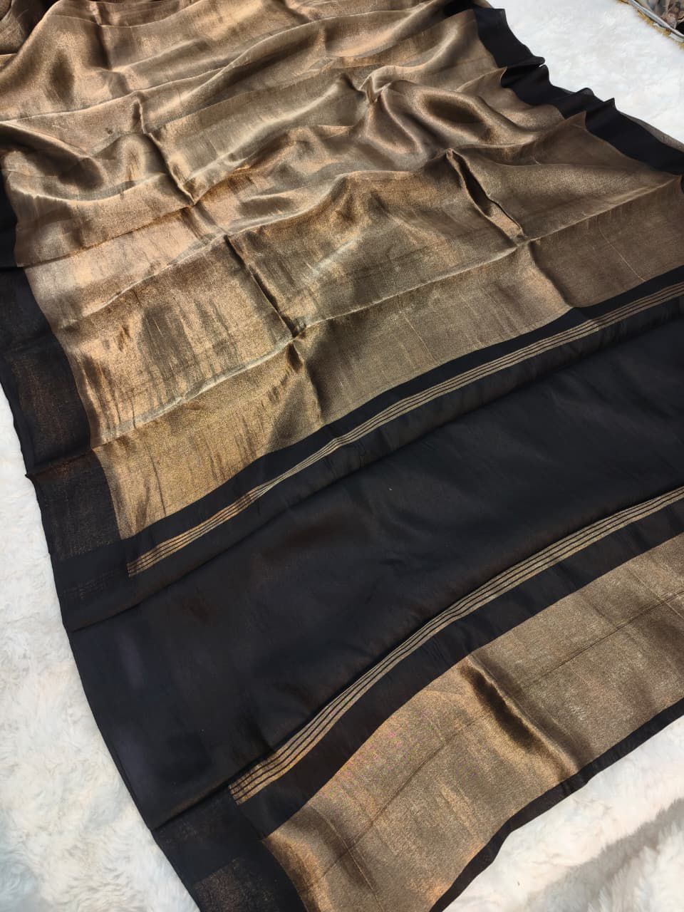 Metallic Tissue Silk Saree with Satin Patta Border