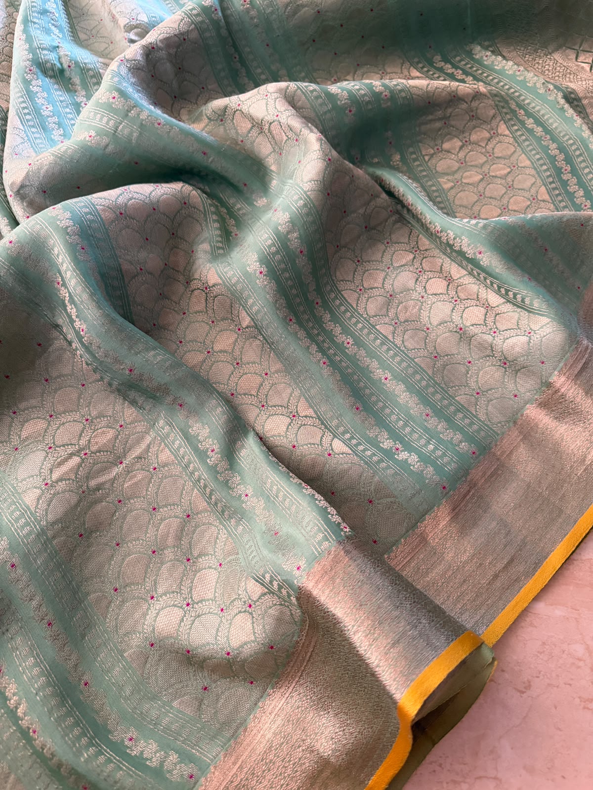Pure Mysore Brocade Crepe Silk Saree With Meenakari Weave