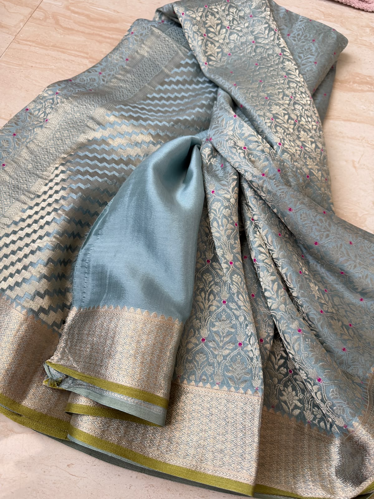 Pure Mysore Brocade Crepe Silk Saree With Meenakari Weave