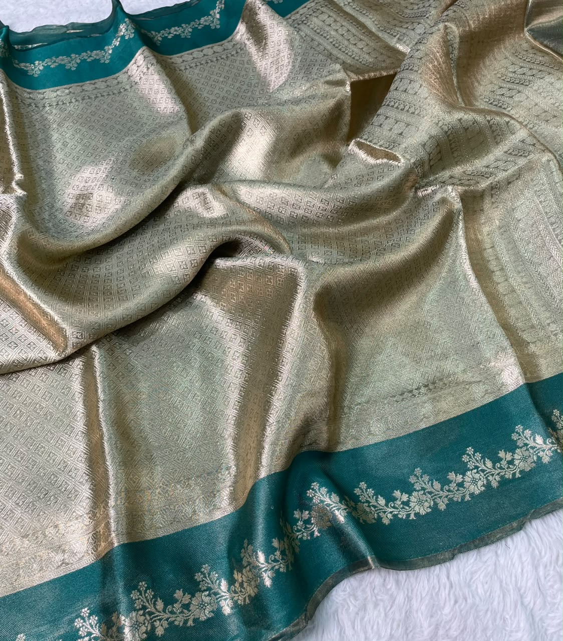 Banarasi Soft Brocade Tissue Silk Saree With Satin Patta Border