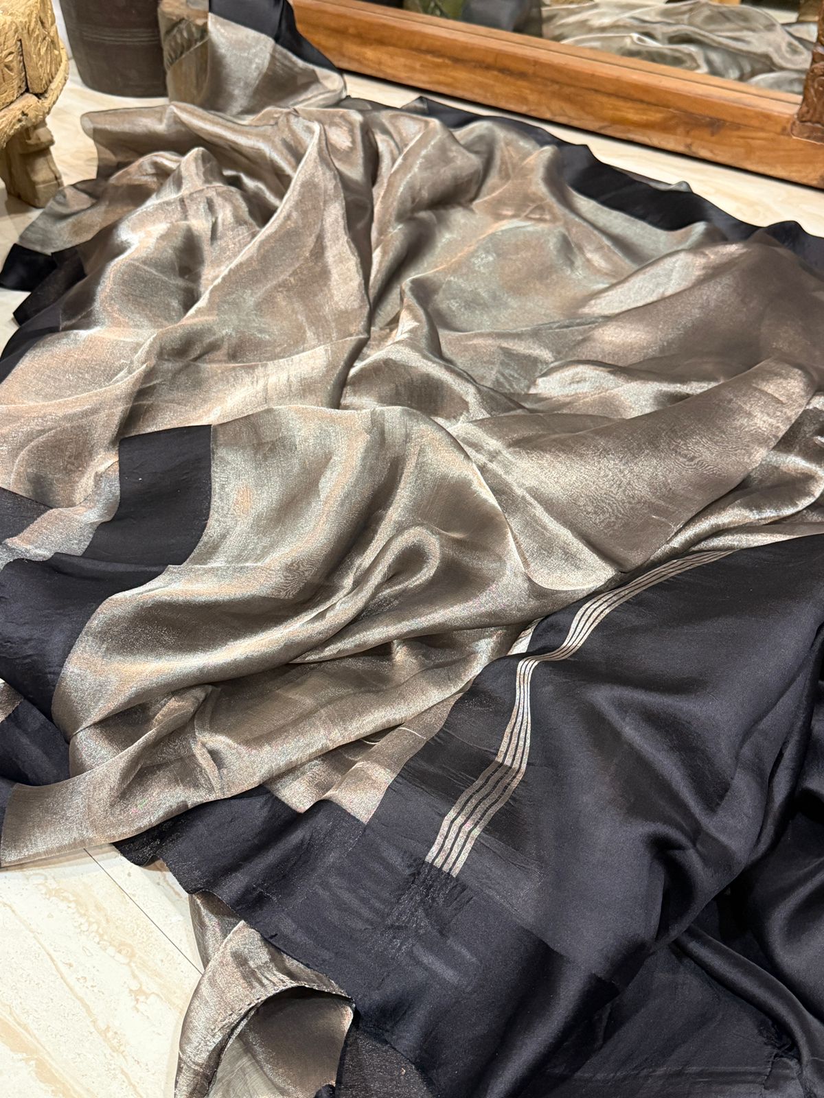 Banarasi Glass Tissue Silk Saree with Satin Patta Border