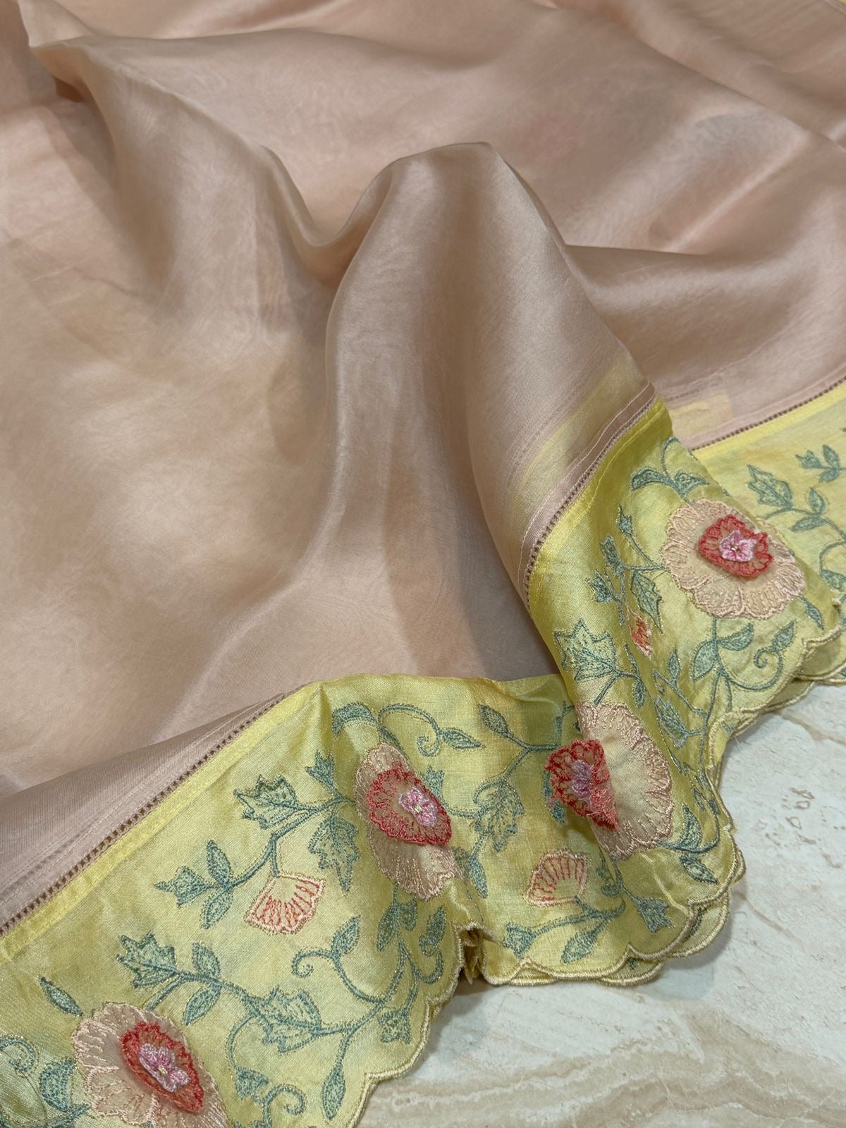 Pure Organza Silk Saree With Embroidery Appliqué Border