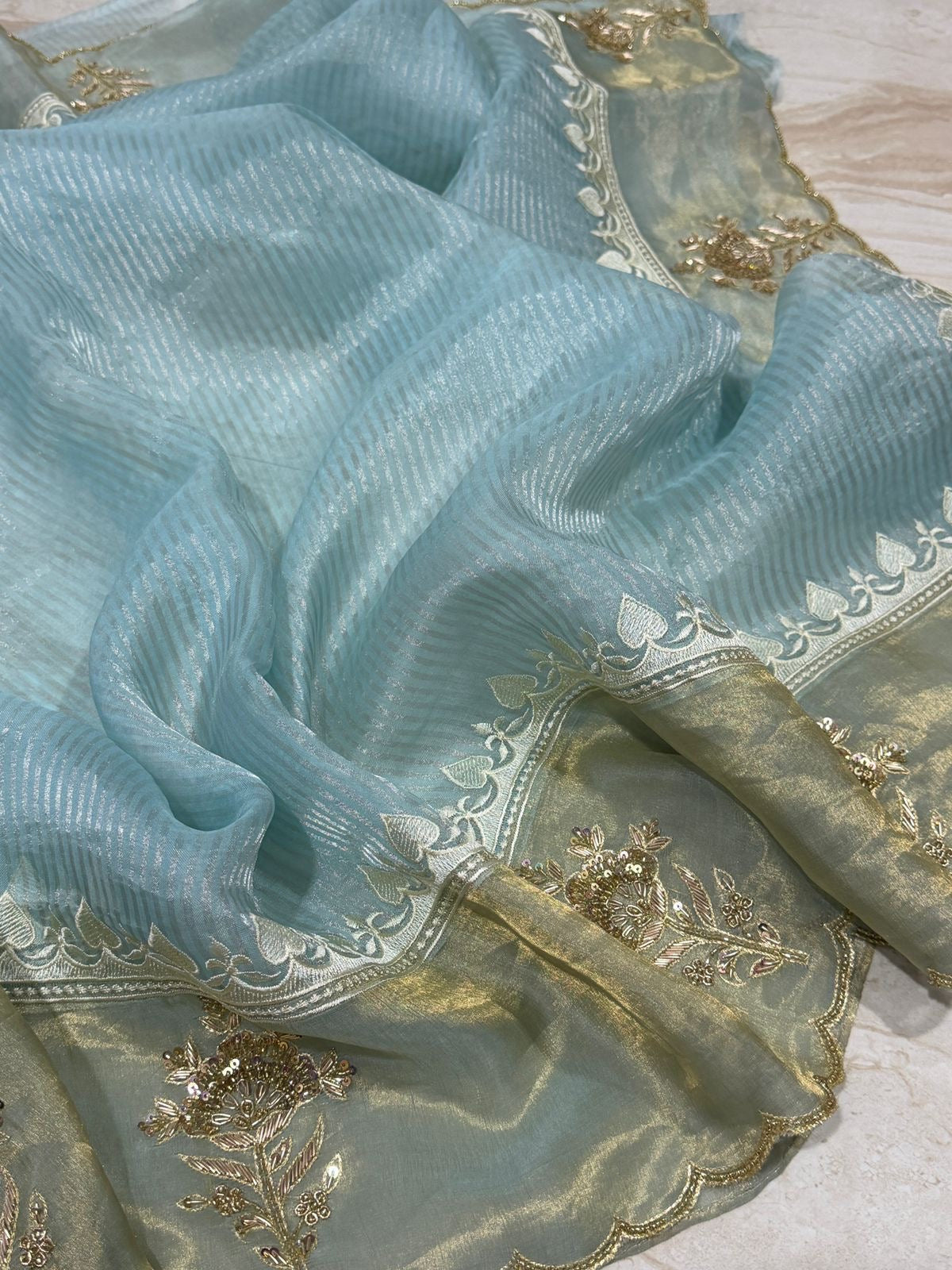 Designer Banarasi Soft Tissue Silk Saree with Rich Zardozi Work