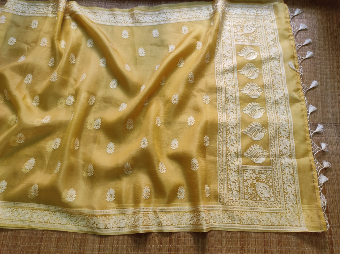 Pure Organza Silk Saree With Machine Embroidery Work All Over