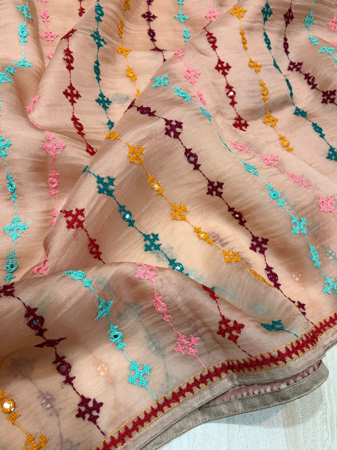 Pure Organza Saree With Kutch Embroidery All Over