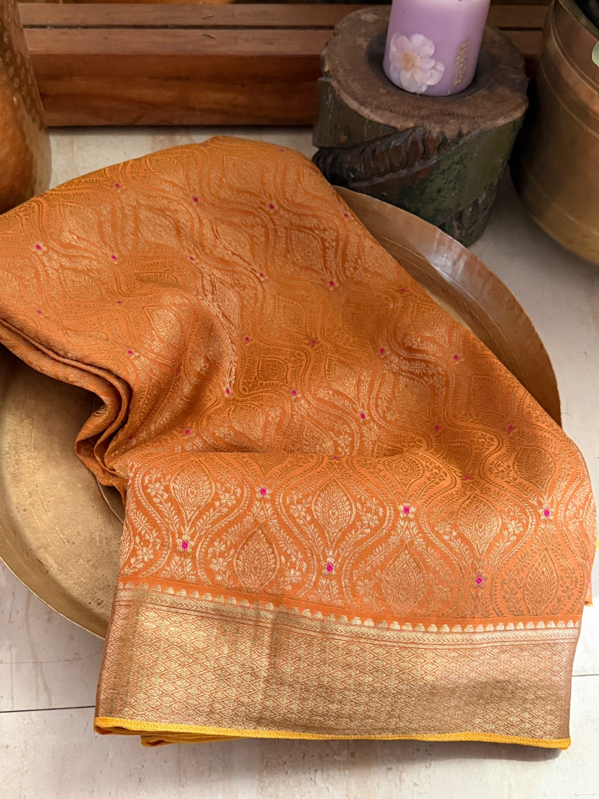 Pure Mysore Brocade Crepe Silk Saree With Meenakari Weave