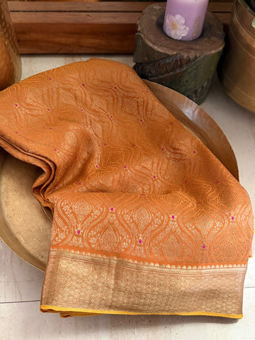 Pure Mysore Brocade Crepe Silk Saree With Meenakari Weave