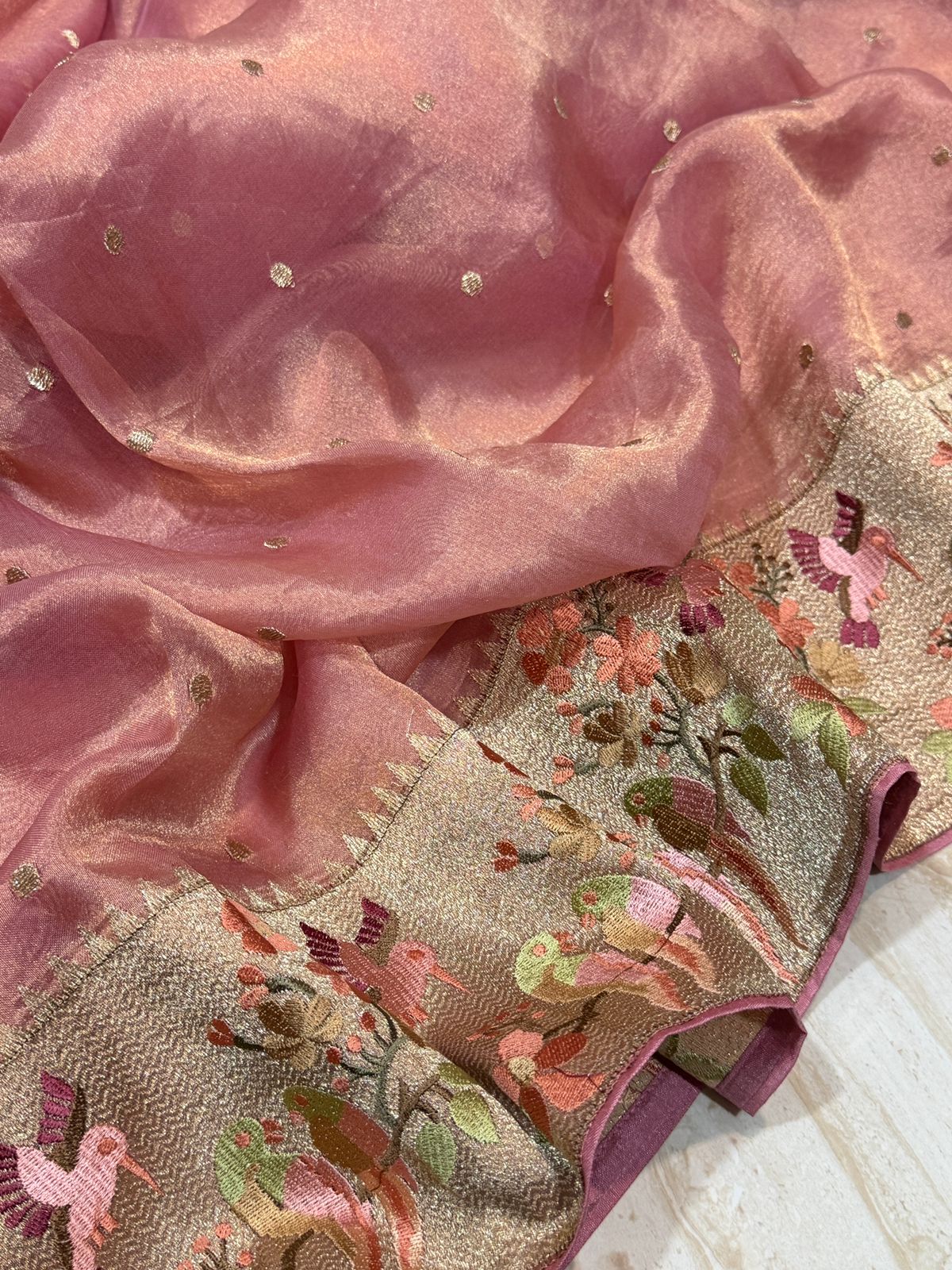Premium Soft Tissue Silk Saree With Paithani Embroidery Border