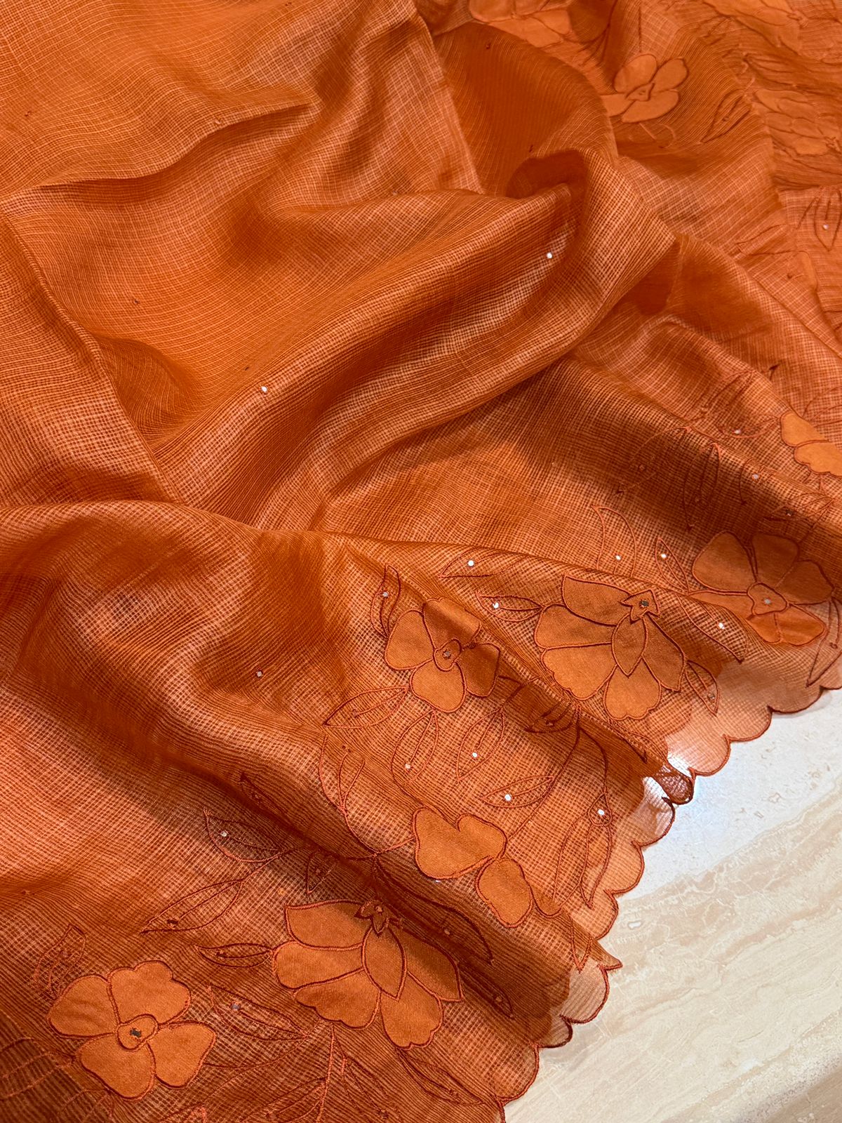 Tussar Kota Saree with Appliqué & Embroidery Border