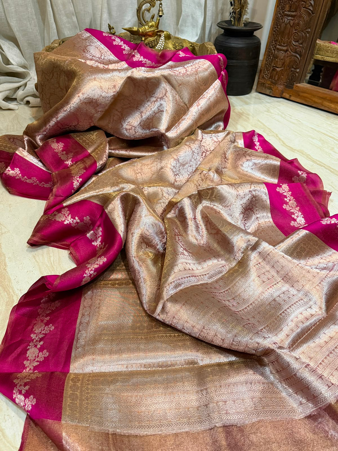 Banarasi Soft Brocade Tissue Silk Saree With Satin Patta Border