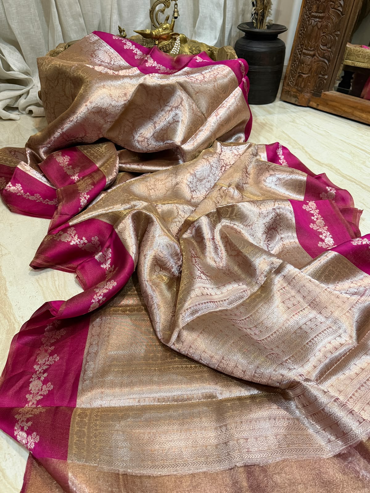 Banarasi Soft Brocade Tissue Silk Saree With Satin Patta Border