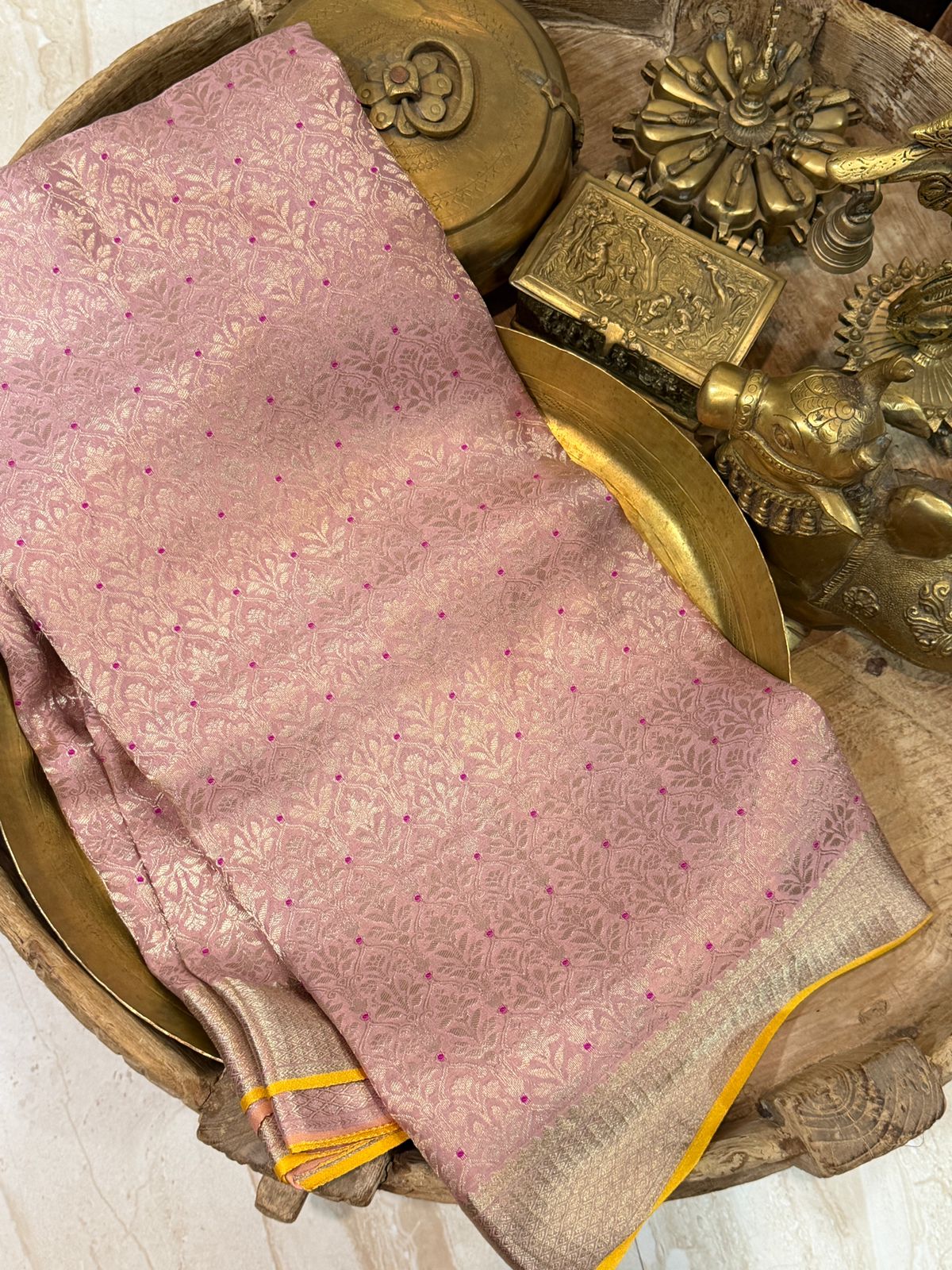 Pure Mysore Brocade Crepe Silk Saree With Meenakari Weave