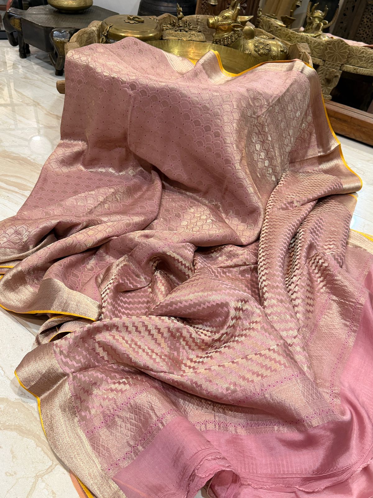 Pure Mysore Brocade Crepe Silk Saree With Meenakari Weave