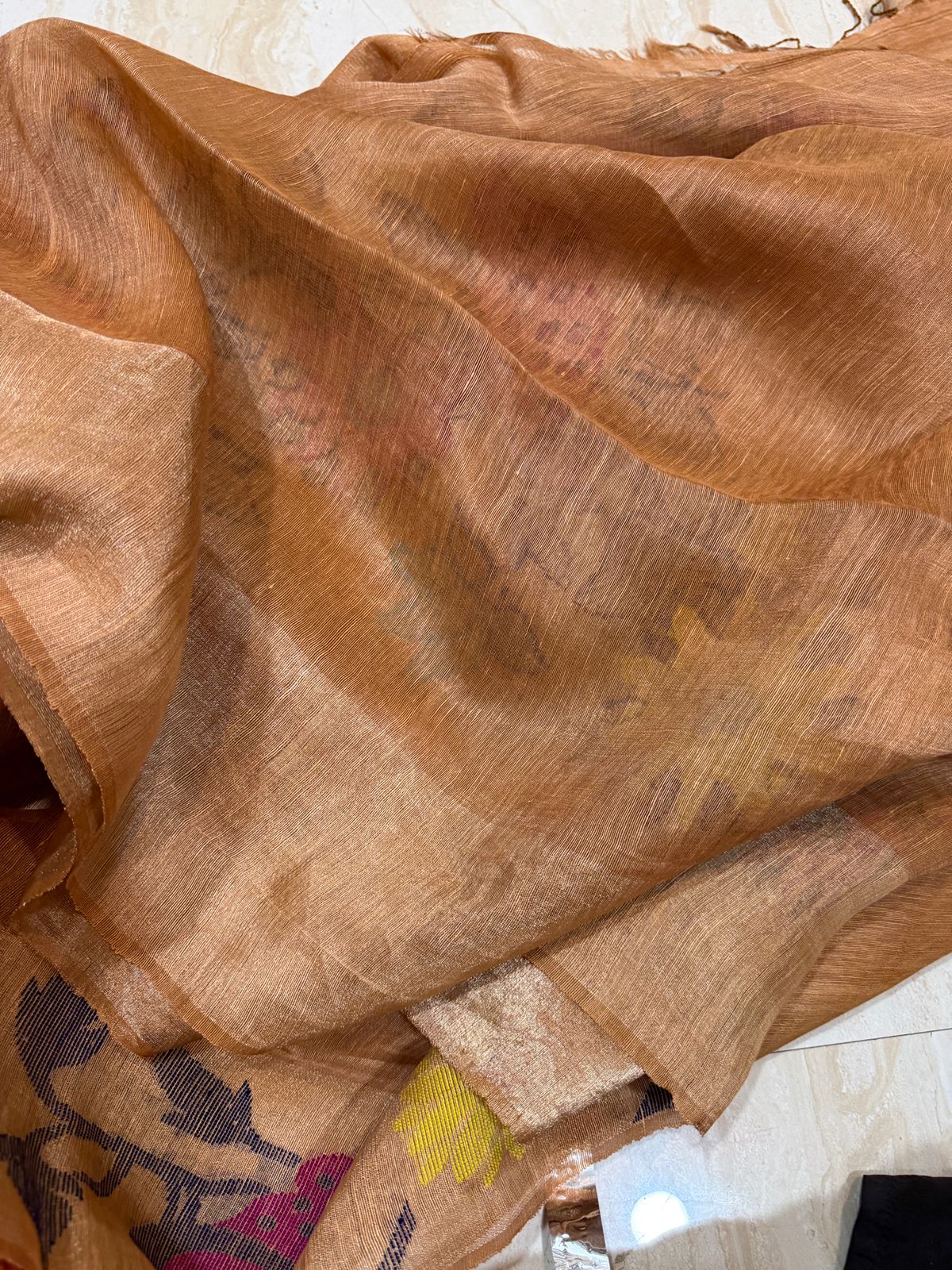 Pure Linen Silk Tissue Border and Pallu Saree With Jamdani Paithani Weave