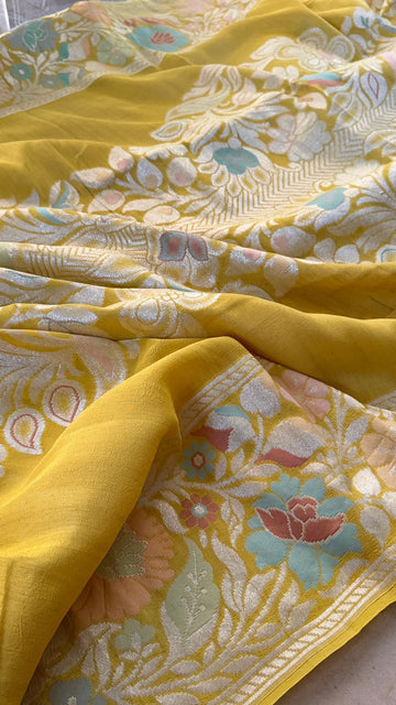 Tussar Georgette Handloom Banarasi Saree -with Tilfi Meenakari