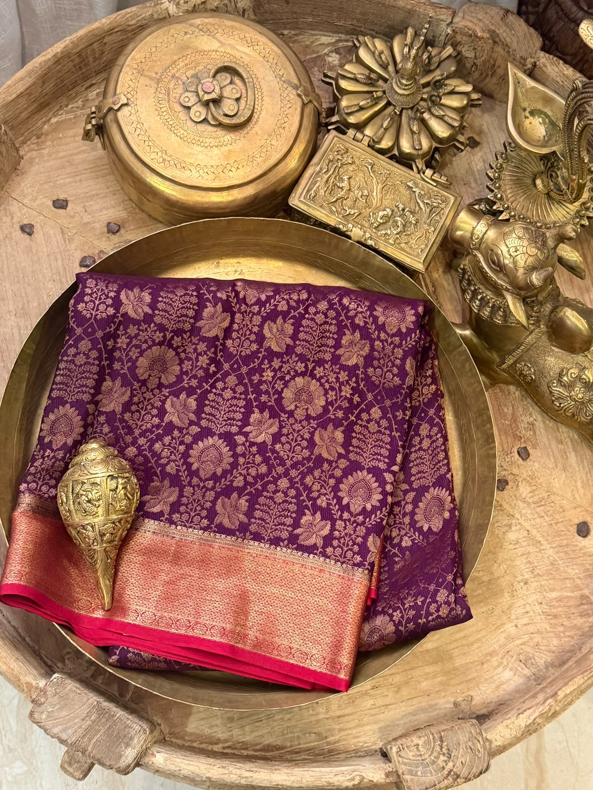 Mysore Brocade Crepe Silk Saree with Antique Zari Weave – Chap Dye