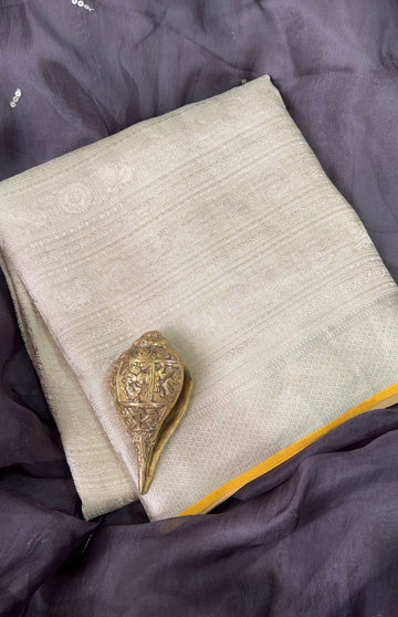 Pure Mysore Brocade Crepe Silk Saree With Platinum Zari Weave