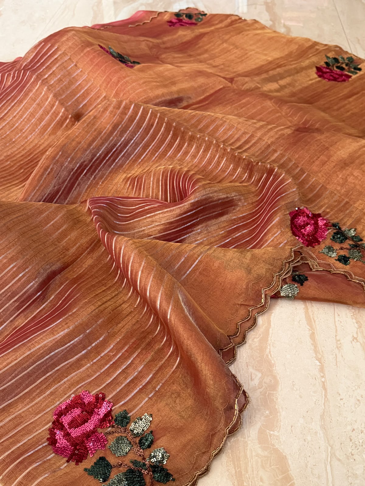 Tissue Silk Saree with Hand Embroidery Border