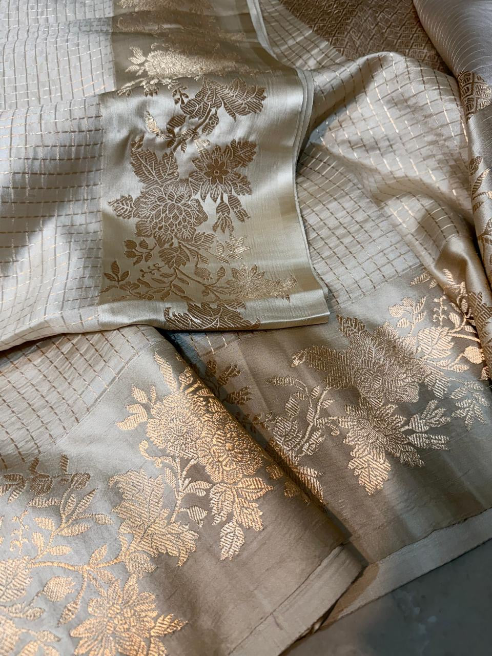 Pure Handloom Soft Katan Silk Saree With Mashru Border Satin Silk